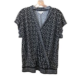 Max Studio/ Woman’s/ short sleeve/ Poka dot blouse/ Faux Wrap Blouse / size L